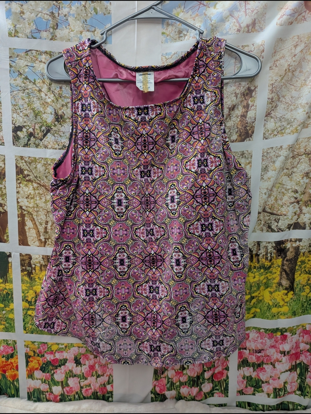 Lands' End Pink Patterned Sleeveless Tank Top